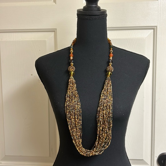 Necklace, Handmade Multi Colored Different Beads with Earth tones, 37” - Picture 1 of 15